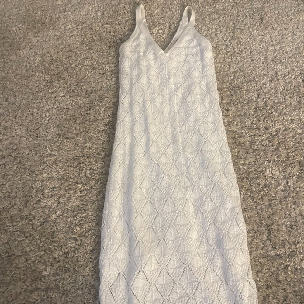 Willow & Wind White Textured Knit Midi Dress XS Spaghetti Strap V Neck Lined - Picture 8 of 9